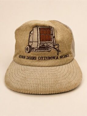 Vintage John Deere Ottumwa Works Corduroy Mesh Trucker Hat Snapback